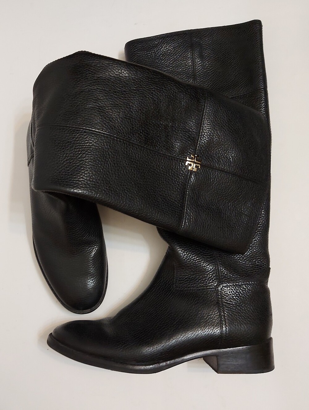 Tory Burch Black Leather Mid-Calf Heeled Boots
